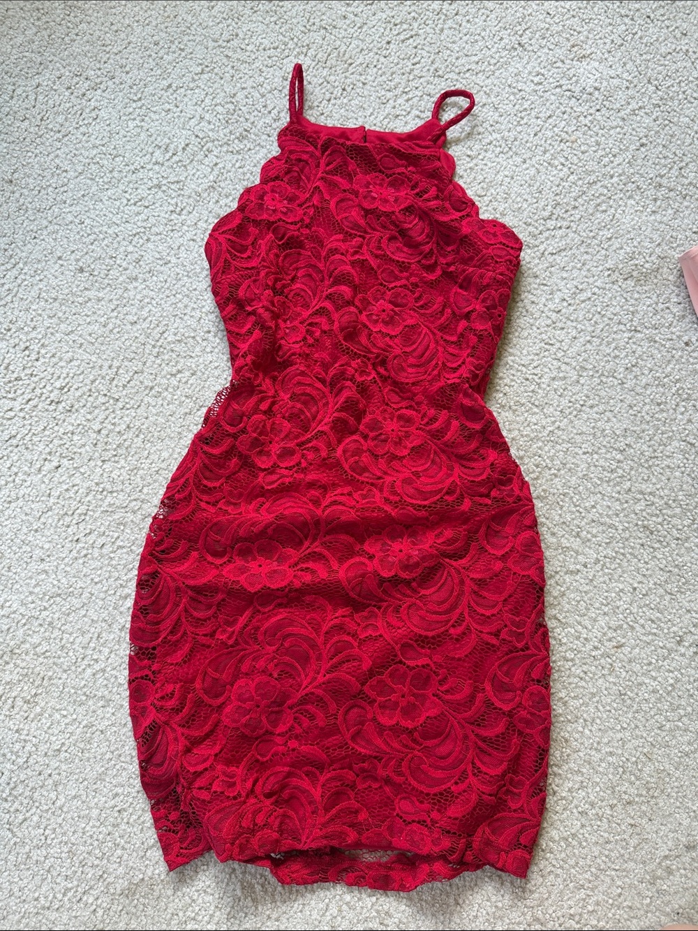 by & by Red Lace Mini Bodycon Dress